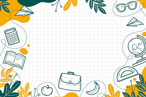 وکتور مدرسه شامل المان های خودکار و کیف و مداد و خطکش و ماشین‌ حساب فایل Ai و  EPS رایگان